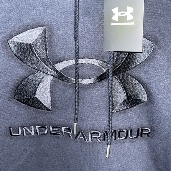 New w/tag Under Armour Fleece Sewn Big Logo Hoodie Hooded Sweatshirt Black L - Picture 2 of 6